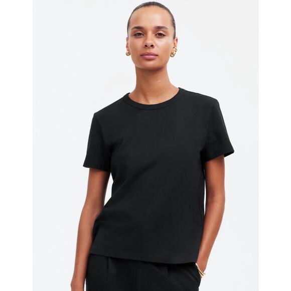 Madewell The Perfect Crewneck Tee WMNS L Black Cotton Short Sleeve Lightweight - Picture 1 of 8